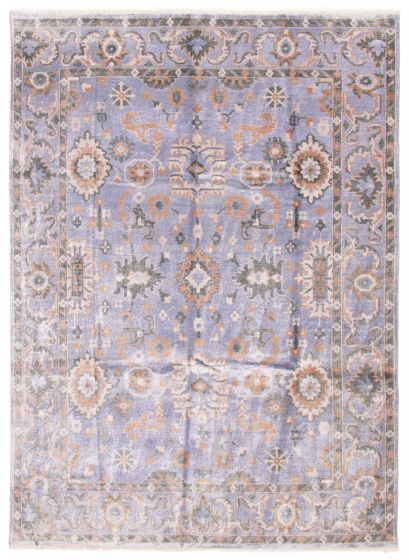 Bordered  Transitional Blue Area rug 9x12 Indian Hand-knotted 387775