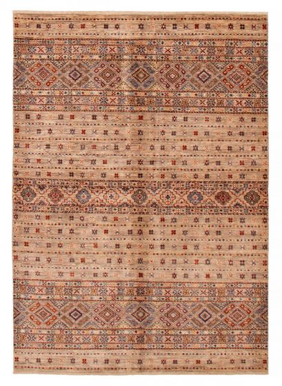Geometric  Transitional Brown Area rug 5x8 Pakistani Hand-knotted 390122