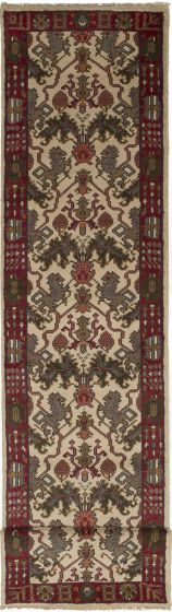 Traditional Ivory Runner rug 24-ft-runner Indian Hand-knotted 243486