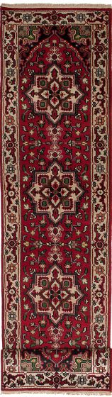 Geometric  Traditional Red Runner rug 12-ft-runner Indian Hand-knotted 243540