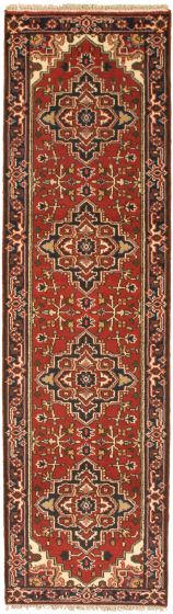 Bordered  Traditional Red Runner rug 10-ft-runner Indian Hand-knotted 338499