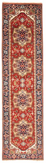 Bordered  Traditional Red Runner rug 10-ft-runner Indian Hand-knotted 369960