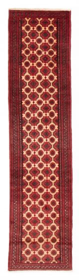Bordered  Tribal Ivory Runner rug 10-ft-runner Afghan Hand-knotted 385564