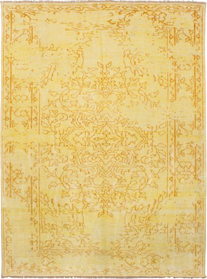 Bordered  Transitional Yellow Area rug 6x9 Indian Hand-knotted 271698