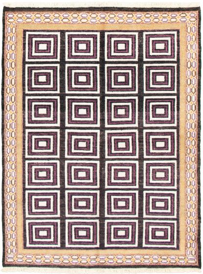 Bordered  Traditional Black Area rug 5x8 Indian Hand-knotted 338627