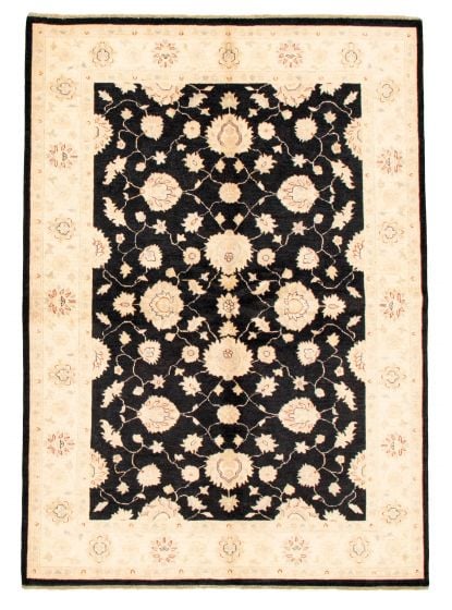 Bordered  Traditional Black Area rug 5x8 Afghan Hand-knotted 346499