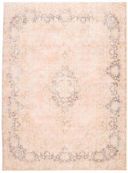 Bordered  Vintage/Distressed Ivory Area rug 9x12 Turkish Hand-knotted 374504