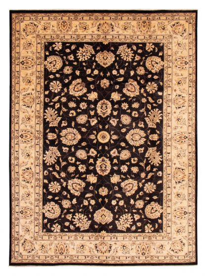 Bordered  Traditional Black Area rug 10x14 Afghan Hand-knotted 378861