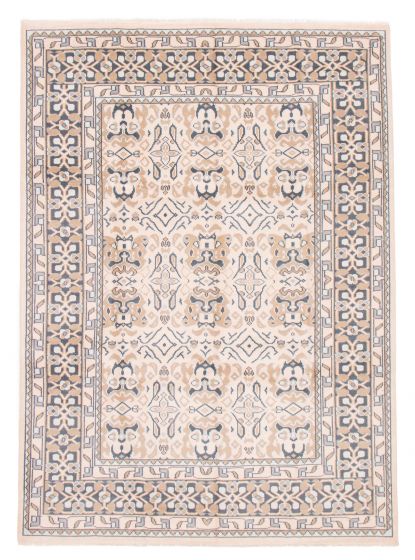 Bordered  Transitional Ivory Area rug 9x12 Indian Hand-knotted 378902