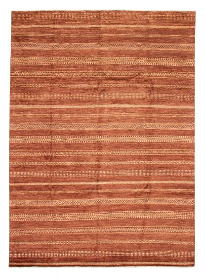 Stripes  Transitional Brown Area rug 8x10 Pakistani Hand-knotted 379631