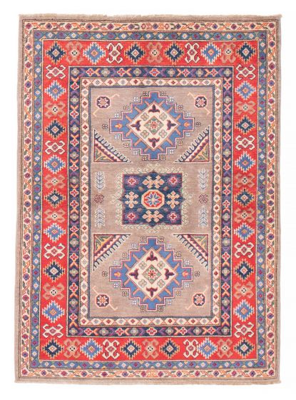 Bordered  Geometric Ivory Area rug 3x5 Afghan Hand-knotted 381841