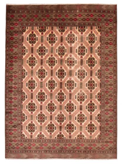 Bordered  Vintage/Distressed Brown Area rug 9x12 Turkmenistan Hand-knotted 384515