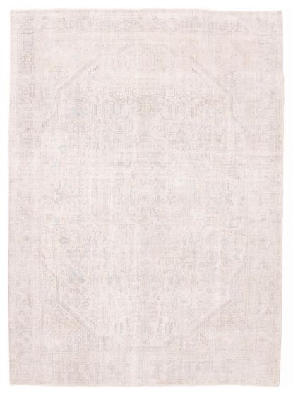 Vintage/Distressed Ivory Area rug 8x10 Turkish Hand-knotted 387507