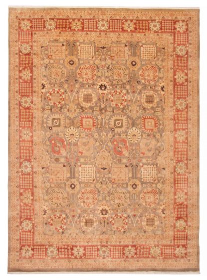 Bordered  Transitional Ivory Area rug 9x12 Pakistani Hand-knotted 391533
