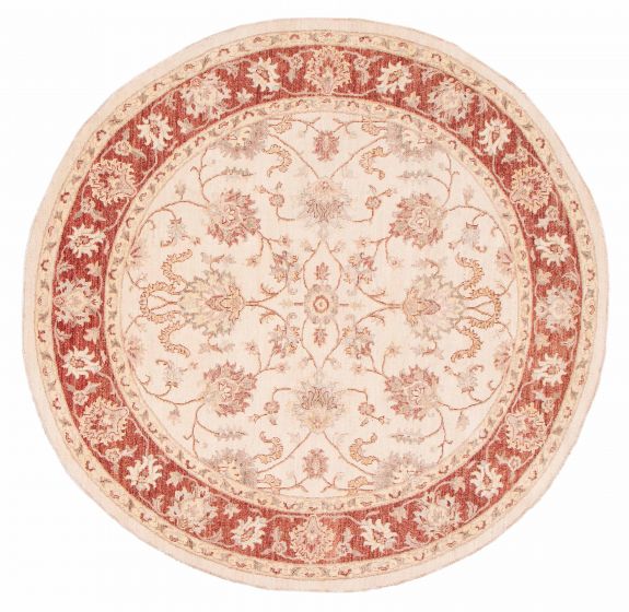 Bordered  Traditional Ivory Area rug Round Afghan Hand-knotted 379783