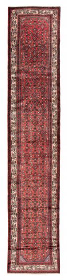 Bordered  Traditional Red Runner rug 13-ft-runner Persian Hand-knotted 380601