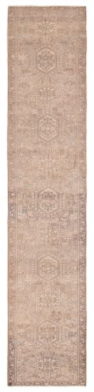 Geometric  Vintage/Distressed Ivory Runner rug 14-ft-runner Turkish Hand-knotted 392327