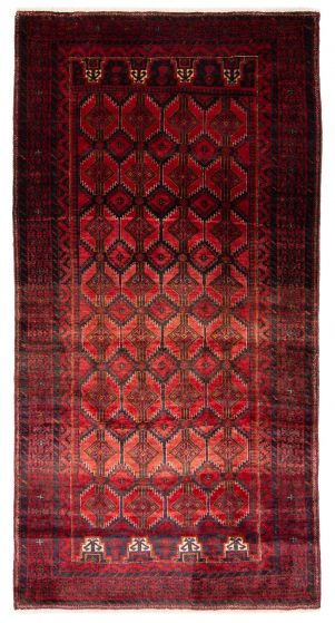 Bordered  Traditional Red Runner rug 8-ft-runner Afghan Hand-knotted 378631