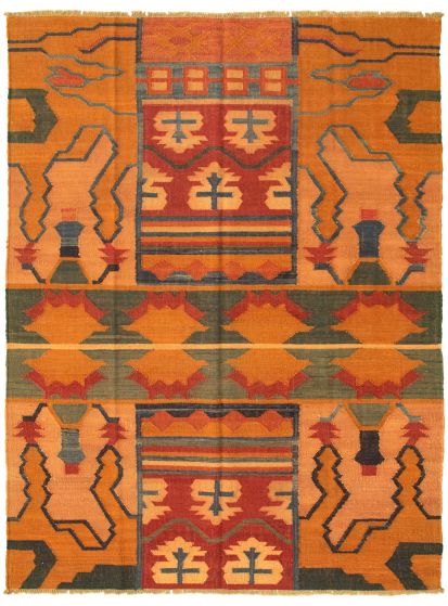 Casual  Transitional Brown Area rug 5x8 Turkish Flat-weave 335725