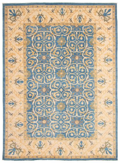 Bordered  Traditional Blue Area rug 10x14 Pakistani Hand-knotted 339099