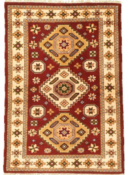 Bordered  Traditional Red Area rug 4x6 Indian Hand-knotted 346420