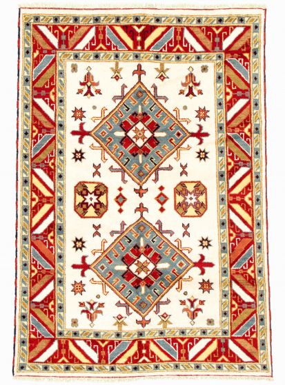 Bordered  Traditional Ivory Area rug 5x8 Indian Hand-knotted 347374