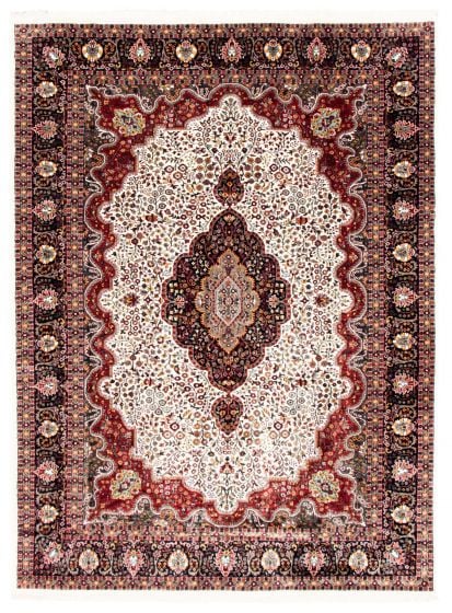 Bordered  Traditional Ivory Area rug 9x12 Indian Hand-knotted 348929