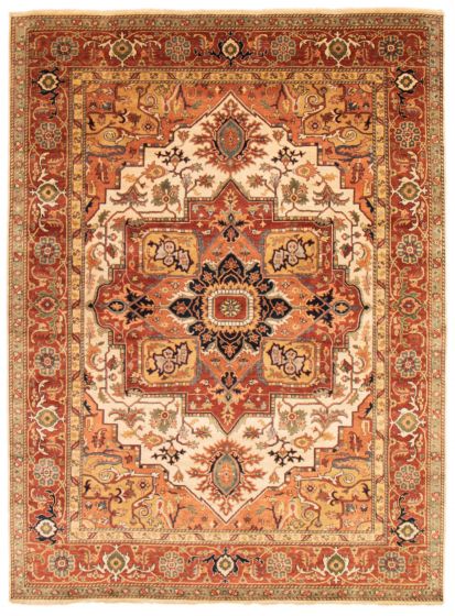 Bordered  Traditional Ivory Area rug 9x12 Indian Hand-knotted 354957