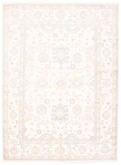 Bordered  Traditional Ivory Area rug 10x14 Indian Hand-knotted 373875