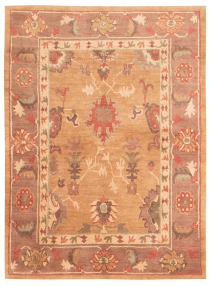 Bordered  Traditional Brown Area rug 4x6 Nepal Hand-knotted 375046