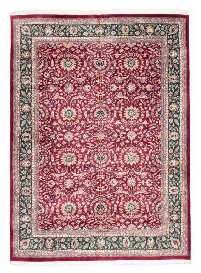 Bordered  Traditional Red Area rug 10x14 Indian Hand-knotted 376189