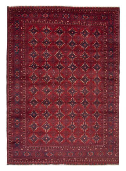 Bordered  Traditional Red Area rug Unique Afghan Hand-knotted 377206