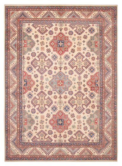 Bordered  Traditional Ivory Area rug 10x14 Afghan Hand-knotted 390625