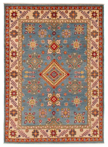 Bordered  Transitional Blue Area rug 4x6 Afghan Hand-knotted 392808