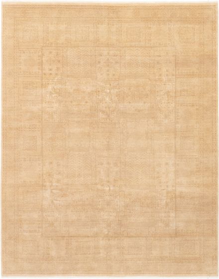 Bordered  Traditional Brown Area rug 6x9 Indian Hand-knotted 283027
