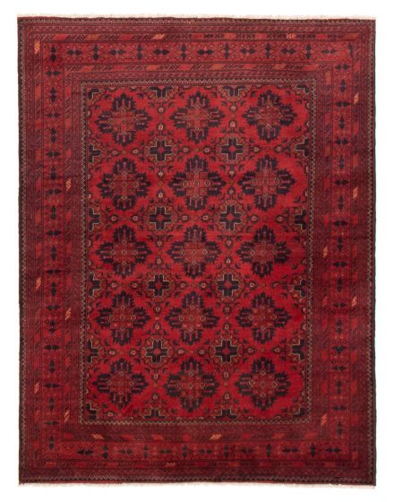 Bordered  Traditional Red Area rug 4x6 Afghan Hand-knotted 359455