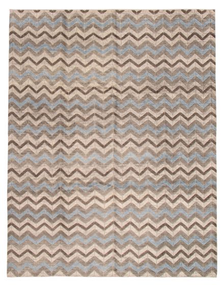 Carved  Transitional Grey Area rug 9x12 Indian Hand-knotted 362572