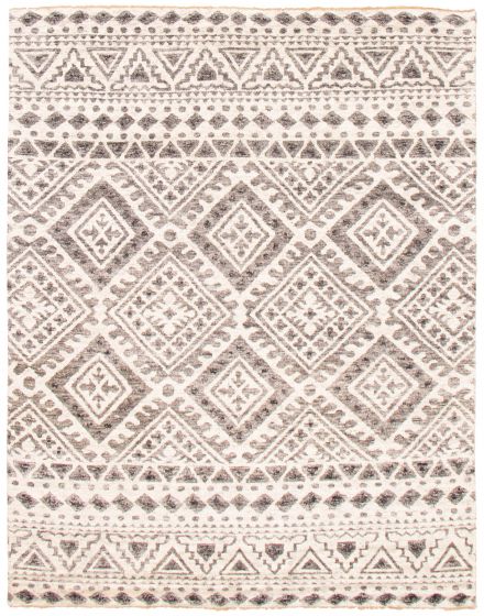 Bordered  Traditional Ivory Area rug 6x9 Indian Hand-knotted 370154
