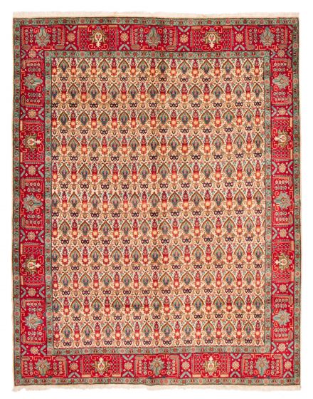 Bordered  Traditional Ivory Area rug 9x12 Turkish Hand-knotted 372847