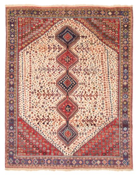 Bordered  Traditional Ivory Area rug 5x8 Persian Hand-knotted 373391