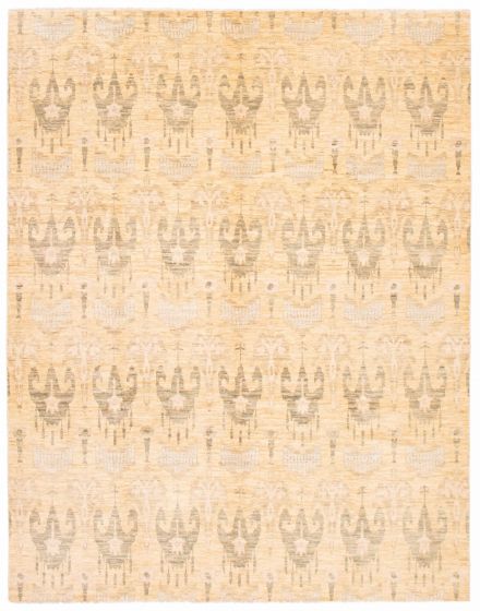 Transitional Yellow Area rug 9x12 Indian Hand-knotted 379056