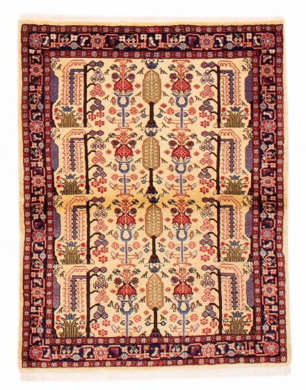 Bordered  Tribal Ivory Area rug 3x5 Persian Hand-knotted 383950