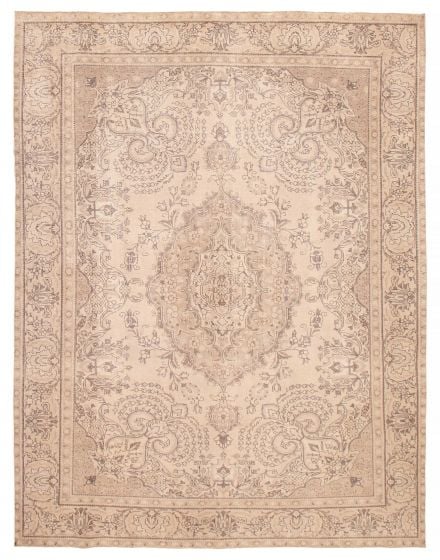 Traditional  Vintage/Distressed Ivory Area rug 9x12 Turkish Hand-knotted 392512