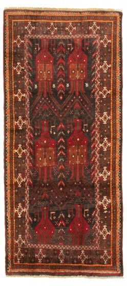 Bordered  Tribal Black Runner rug 9-ft-runner Turkish Hand-knotted 317777