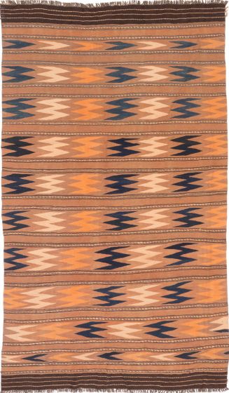 Traditional Brown Area rug Unique Afghan Flat-weave 202038