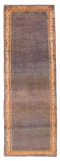 Bordered  Tribal Blue Runner rug 10-ft-runner Persian Hand-knotted 385931