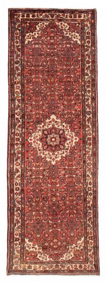 Bordered  Traditional Red Runner rug 10-ft-runner Persian Hand-knotted 385934