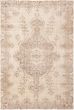 Bordered  Vintage Ivory Area rug 6x9 Turkish Hand-knotted 295922