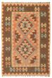 Bordered  Tribal Brown Area rug 3x5 Turkish Flat-weave 346251