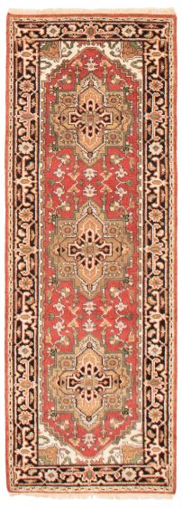Bordered  Traditional Red Runner rug 8-ft-runner Indian Hand-knotted 369709